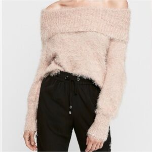 Express Fuzzy Cowl Neck Sweater in Soft Blush
